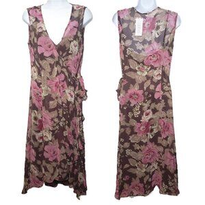 NWT Together Layered Sheer Floral Wrap Dress, Brown Sz 10 (1253)